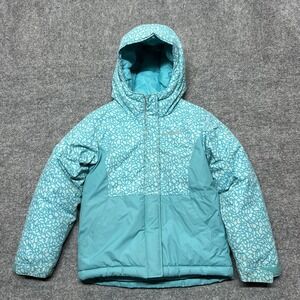 Columbia Jacket Youth XS Blue Pattern Hooded Insulated Ski Winter Snow Coat